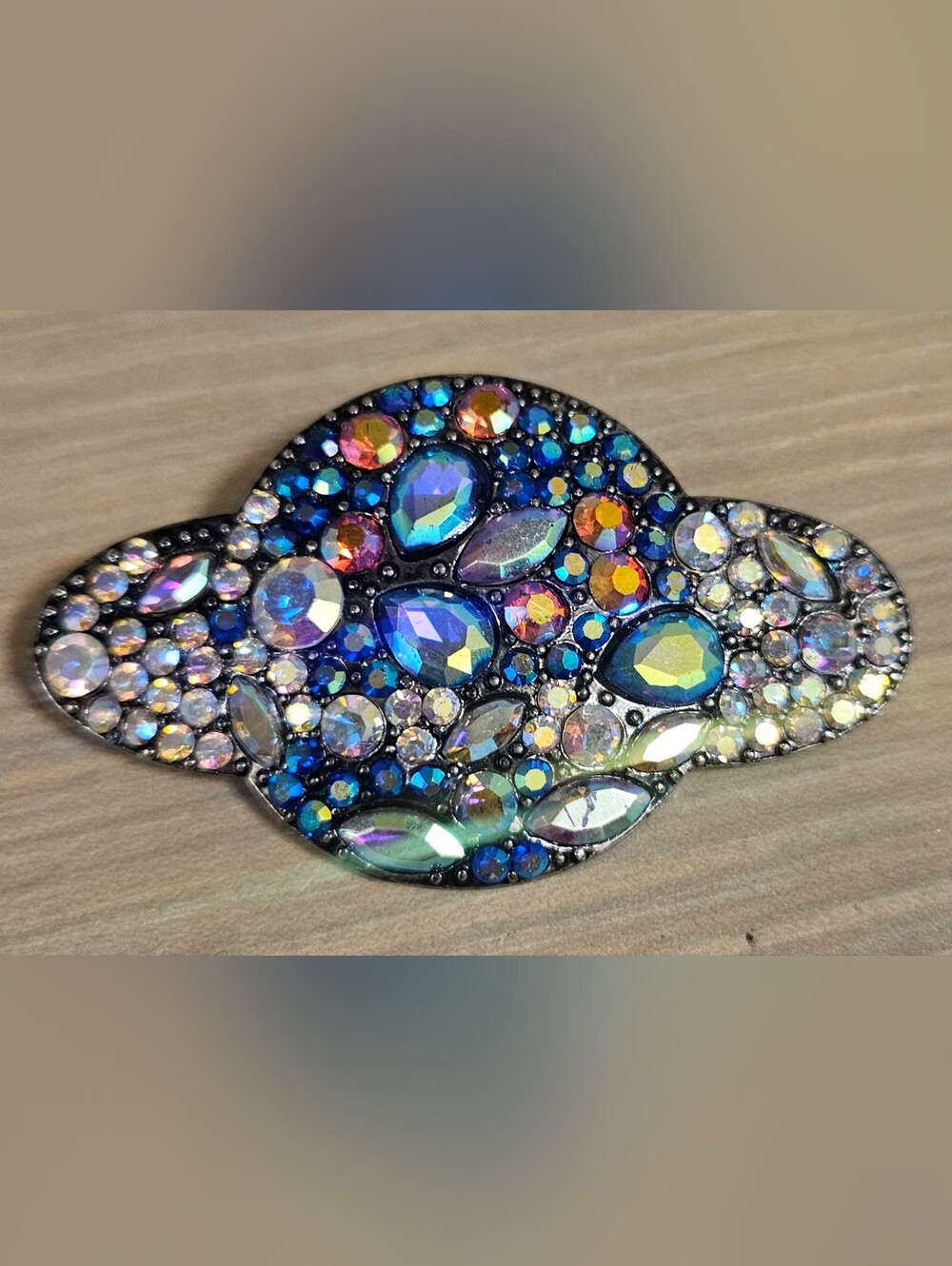 Planet Saturn Blue Multicolor Crystals Sparkly Rhinestone Brooch Pin